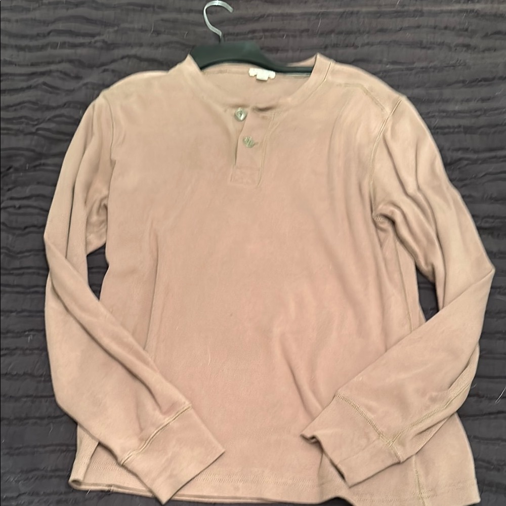 Beige Long Sleeve Henley Shirt